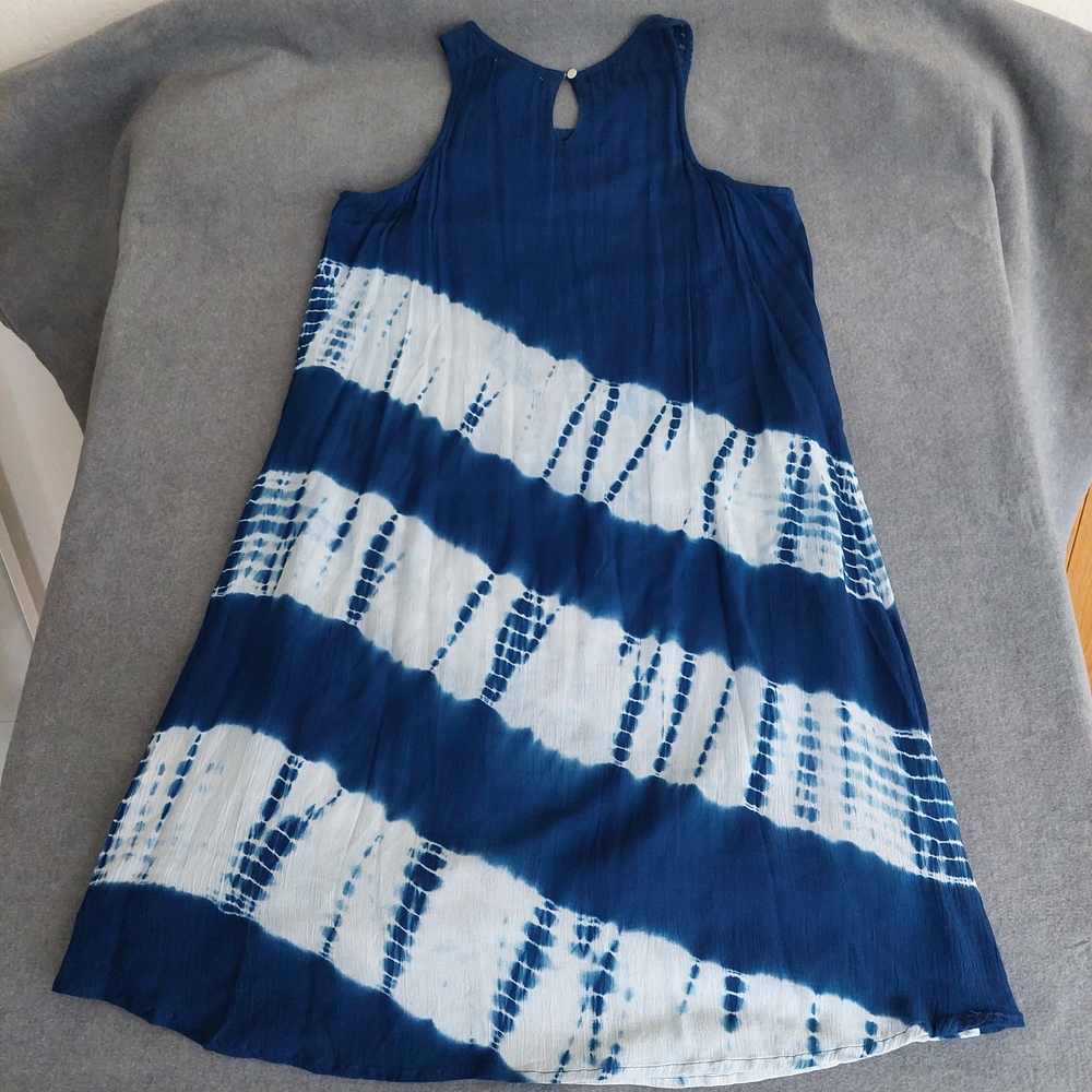 Studio West Blue Tie Dye Crochet Lace Rayon Boho Mini Dress M - Picture 8 of 8